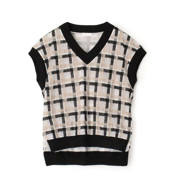 Ballsey「ヘアリープラッドエンブロイダリーコンビ Vネックベスト」|ベスト・ジレ|16 ブラック系