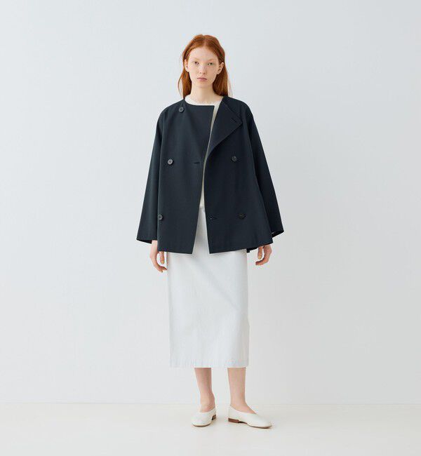 GALERIE VIE「コットンウールギャバジン カラーレスショートコート」|ノーカラーコート|