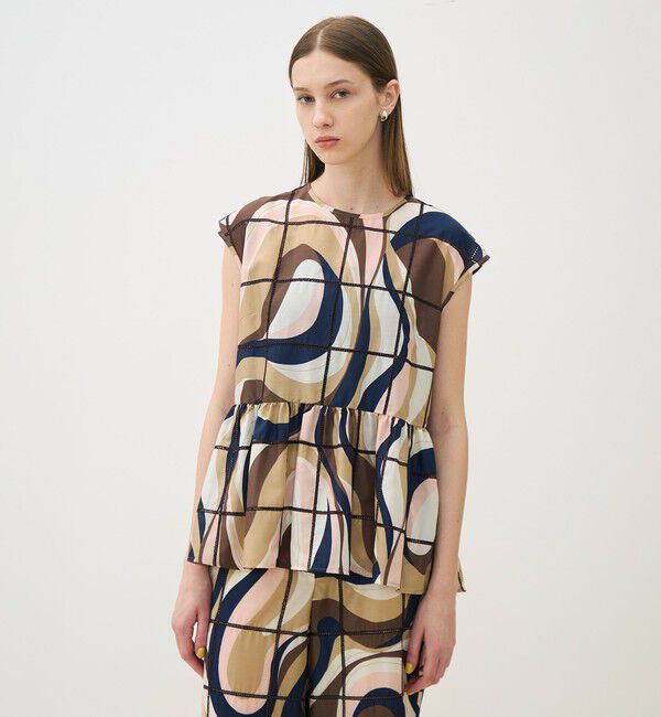 TOMORROWLAND collection「【WEB先行予約】アイレットウェーブプリント チュチュブラウス」|シャツ・ブラウス|