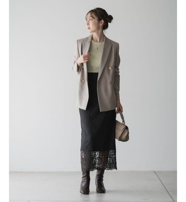 NOBLE「《追加 / WEB+一部店舗限定》リバーレースIラインスカート」|スカート|