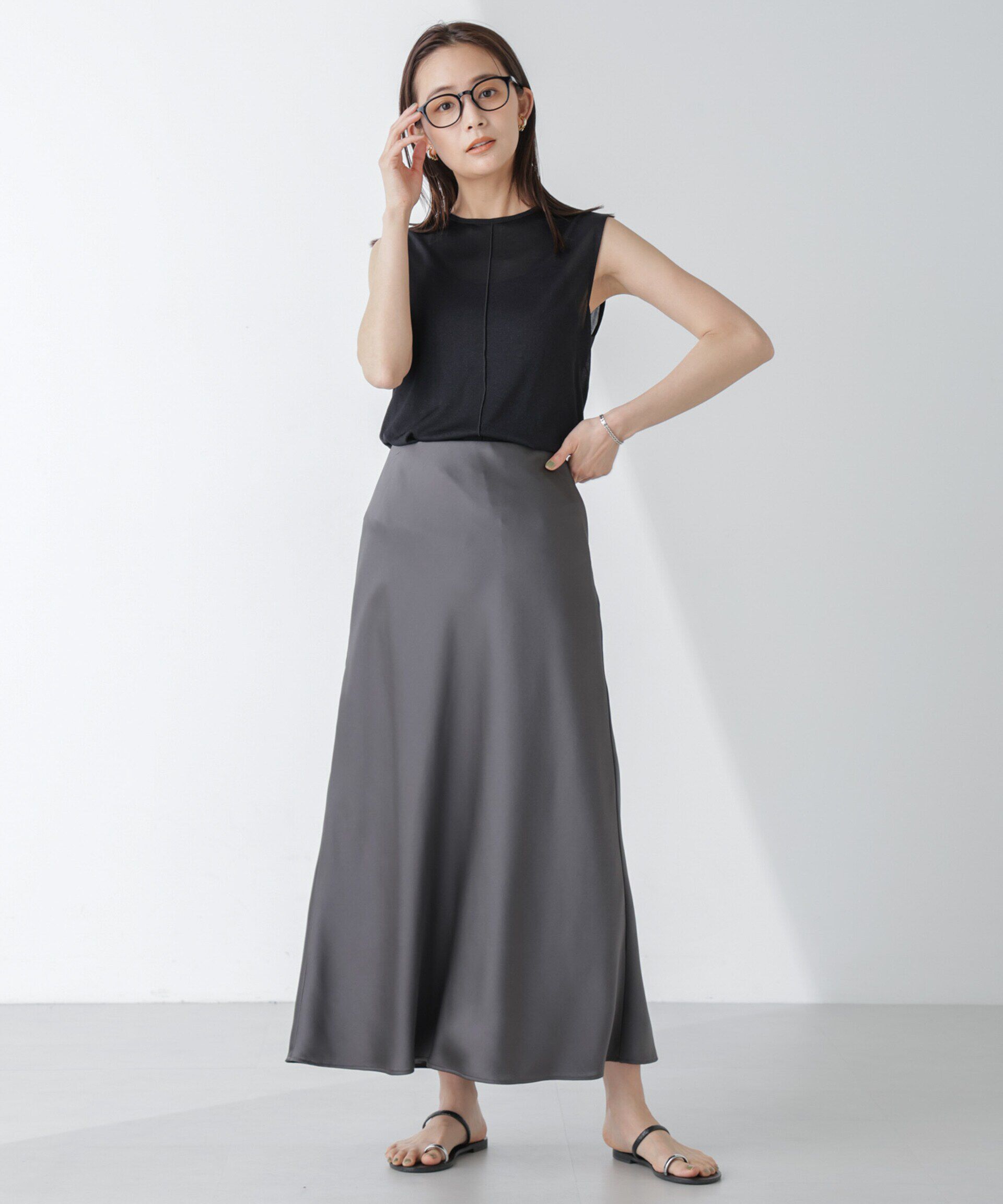 nano･universe「ラメシアーノースリーブカットトップス」|Tシャツ・カットソー|