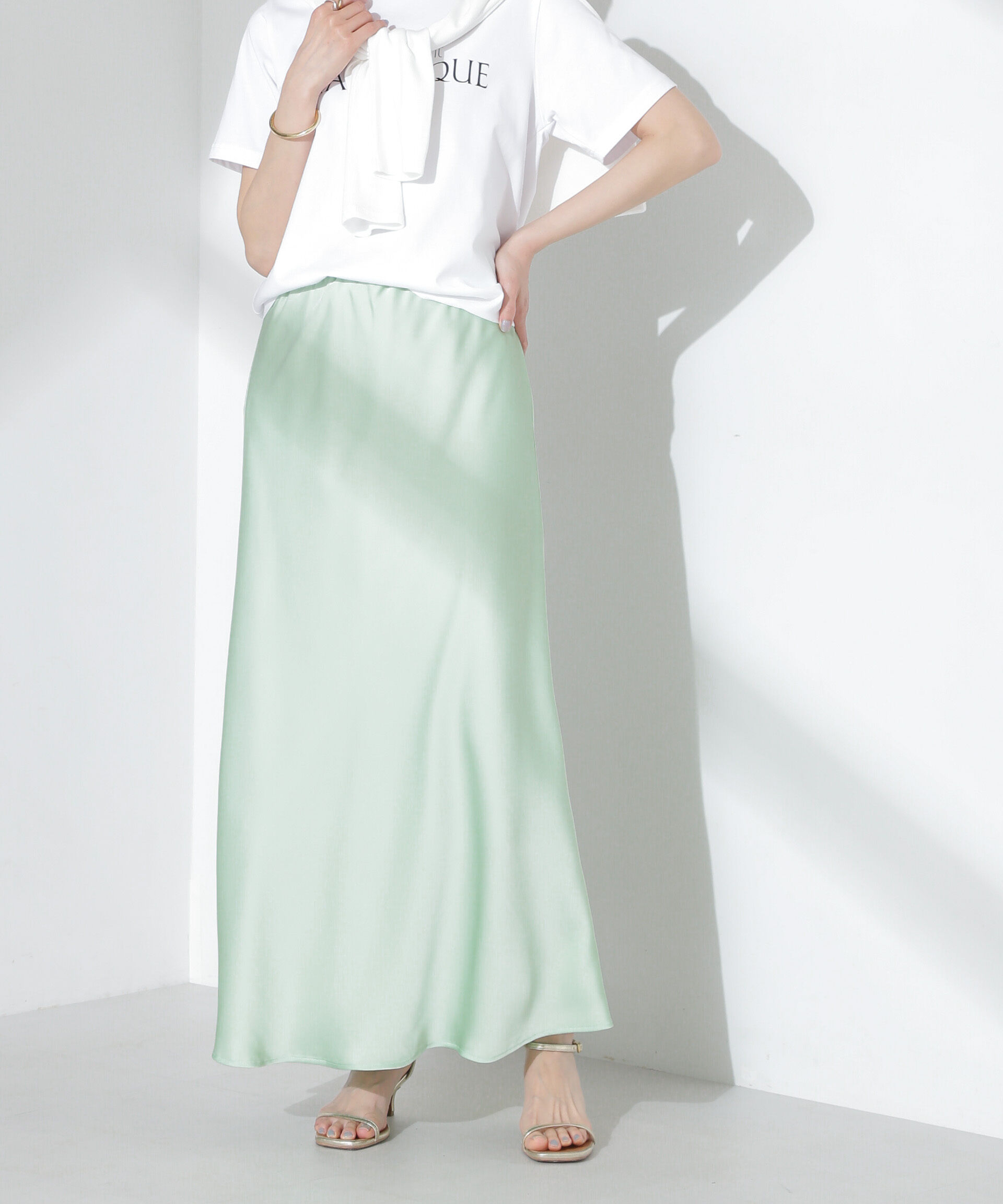 nano･universe「サテンフレアスカート」|スカート|L.グリーン