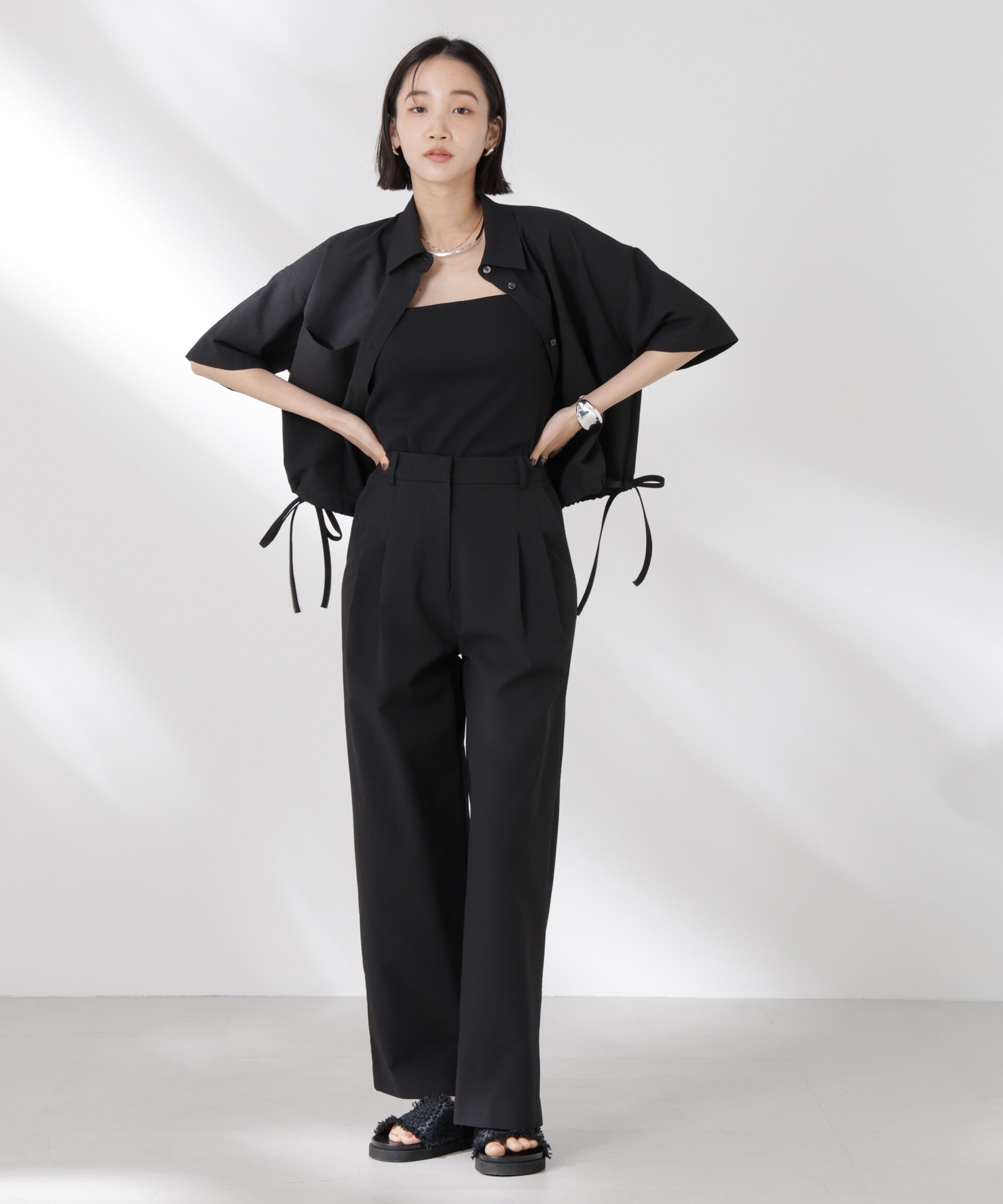 nano･universe「サッカータックワイドパンツ(セットアップ可)」|チノ|