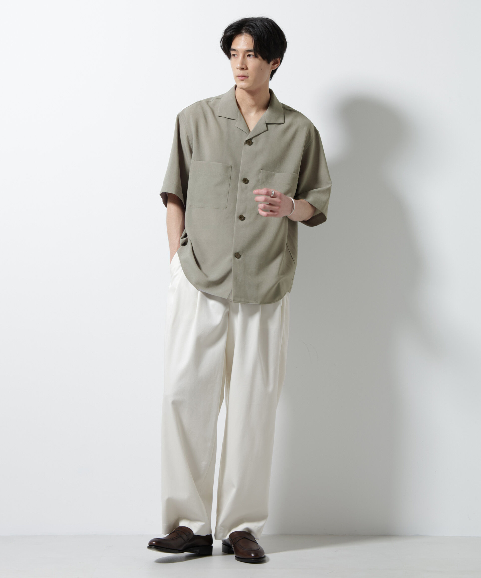 nano･universe「メランジドライオープンカラーシャツ（セットアップ可）」|シャツ・ブラウス|