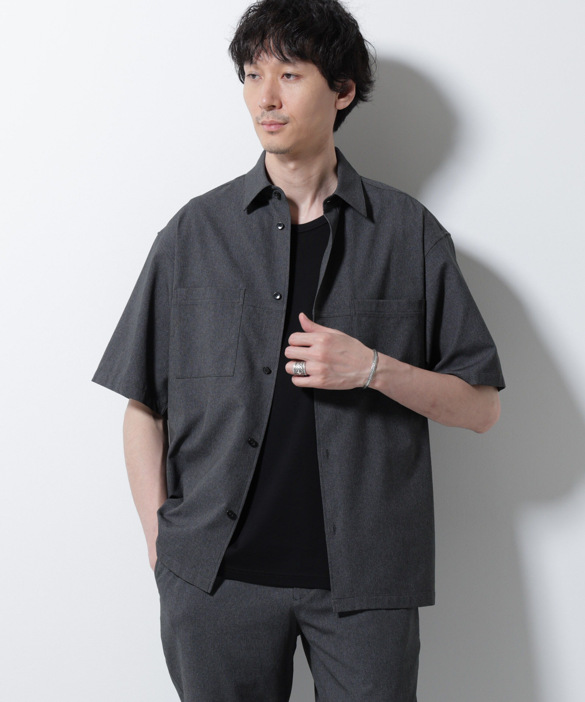 nano･universe「DotAir(R)ミニホールストレッチシャツ半袖/吸水速乾(セットアップ可)」|シャツ・ブラウス|