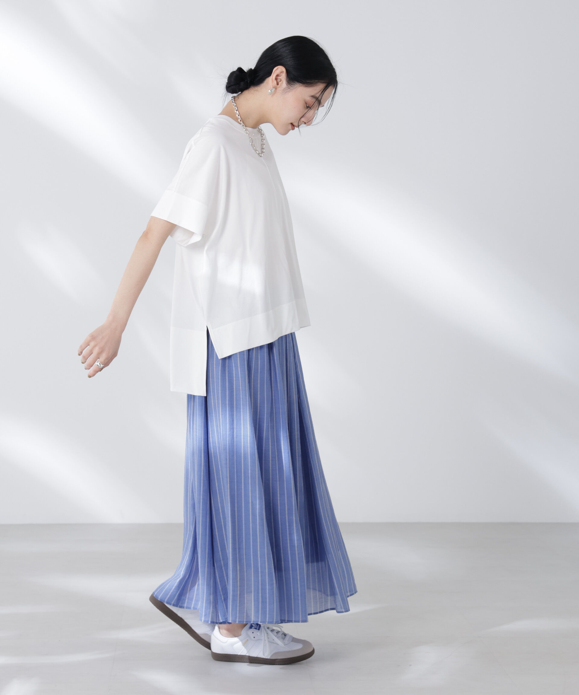 nano･universe「シアーストライプギャザーフレアスカート(セットアップ可)」|スカート|