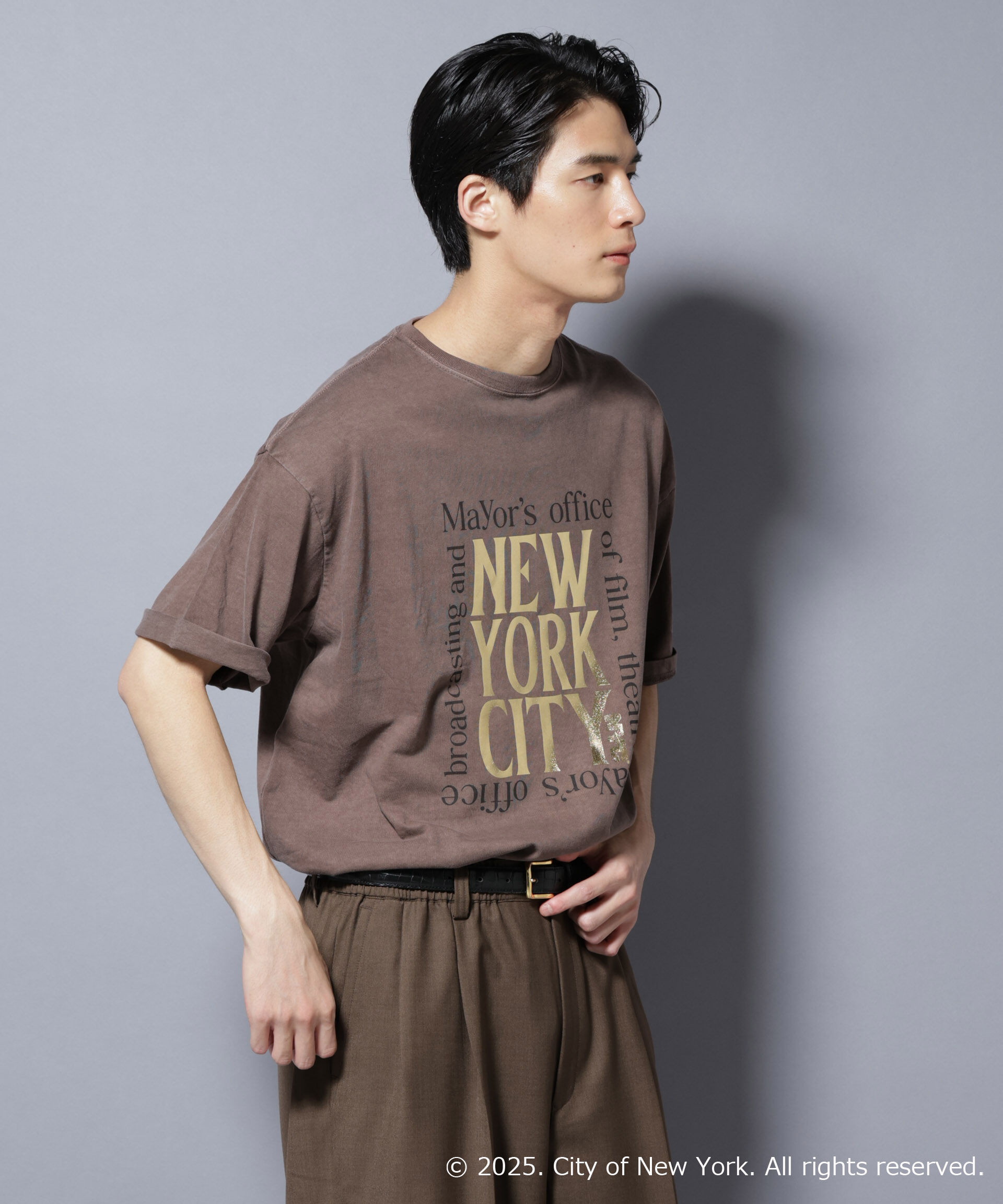 nano･universe「別注GOOD ROCK SPEED NYC 箔プリントＴシャツ」|Tシャツ・カットソー|ブラウン