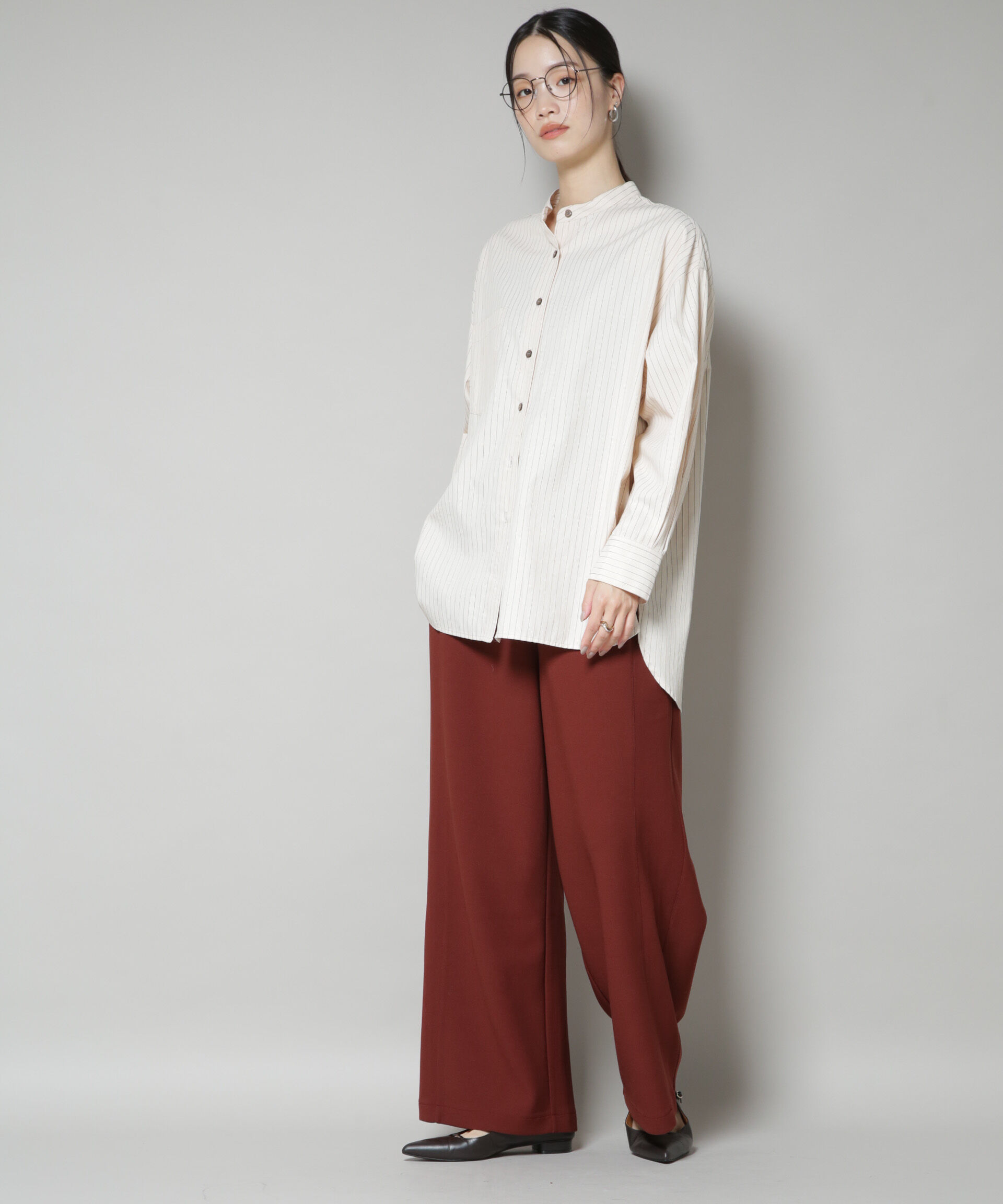 nano･universe「サイドタックカットジョーゼットパンツ」|チノ|