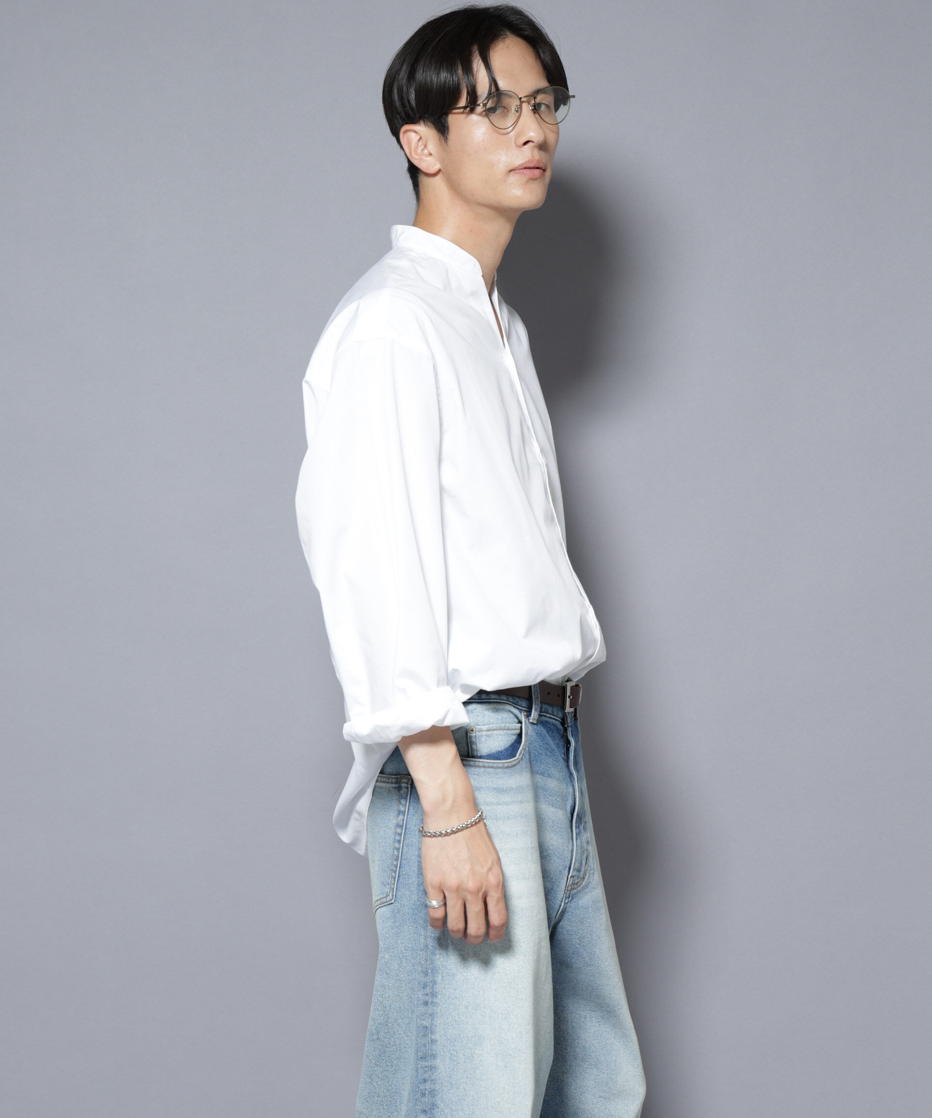 nano･universe「「大人のワイドシャツ」バンドカラー 長袖」|シャツ・ブラウス|