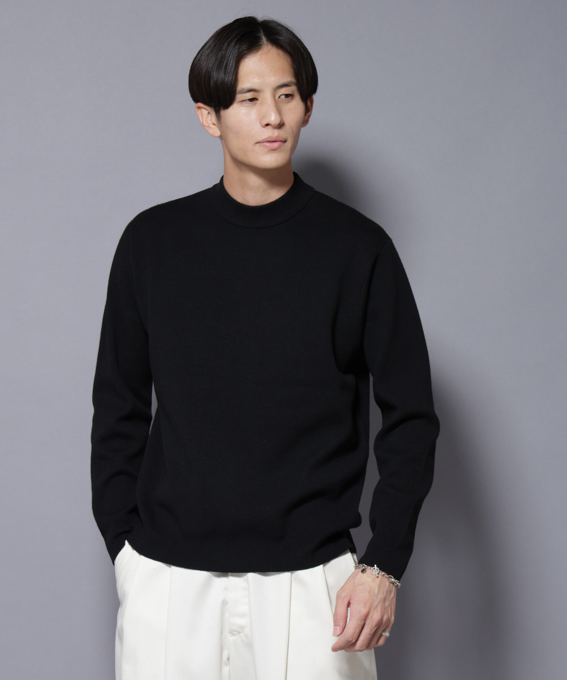 nano･universe「シルク混モックネックニット」|ニット・セーター|ブラック