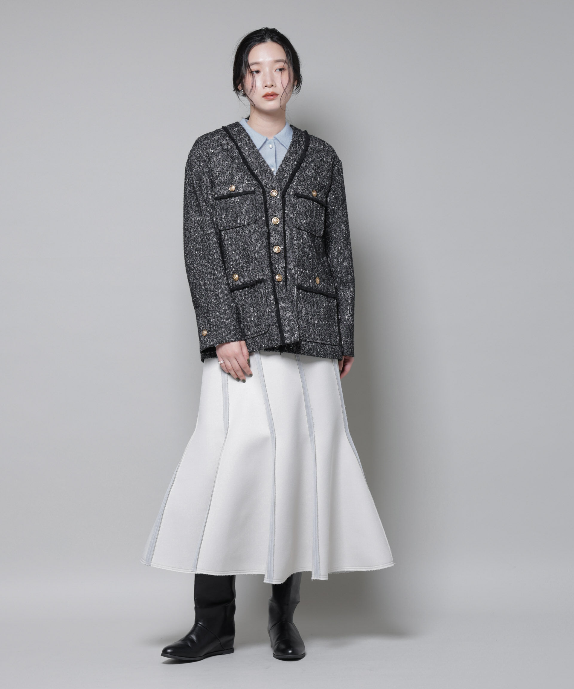 nano･universe「ネップツイードノーカラージャケット」|テーラードジャケット|