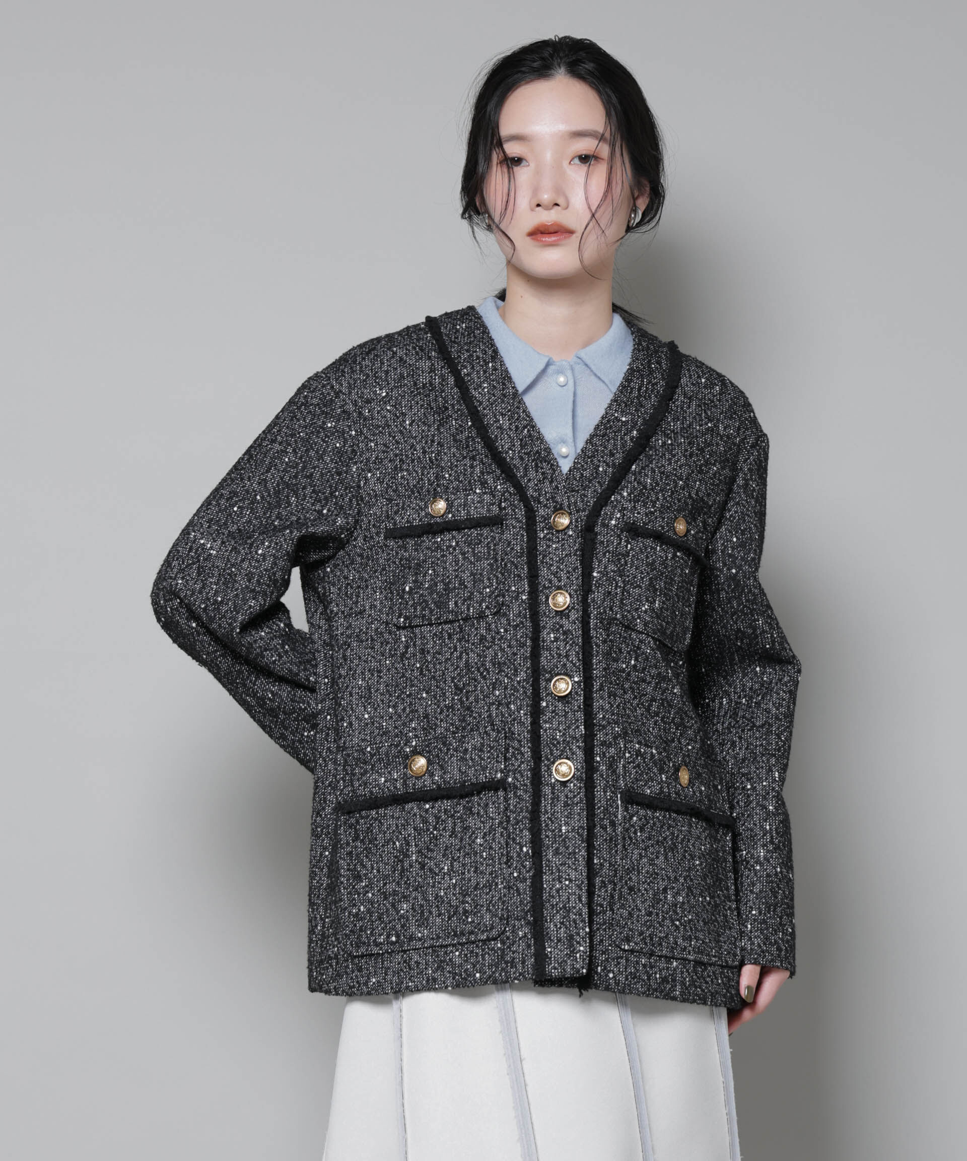nano･universe「ネップツイードノーカラージャケット」|テーラードジャケット|