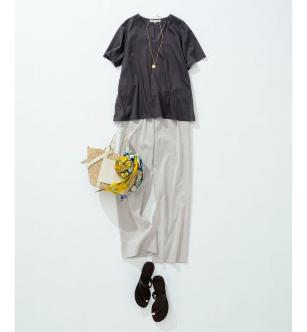 23区「【洗える】リネンレーヨンストレッチ ドロスト ワイド パンツ」|その他|