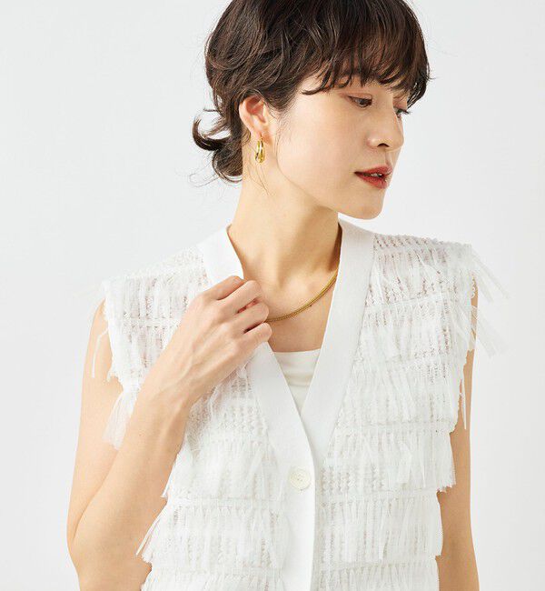 NOLLEY'S「《手洗い可能》チュールフリンジVネックベスト」|ベスト・ジレ|