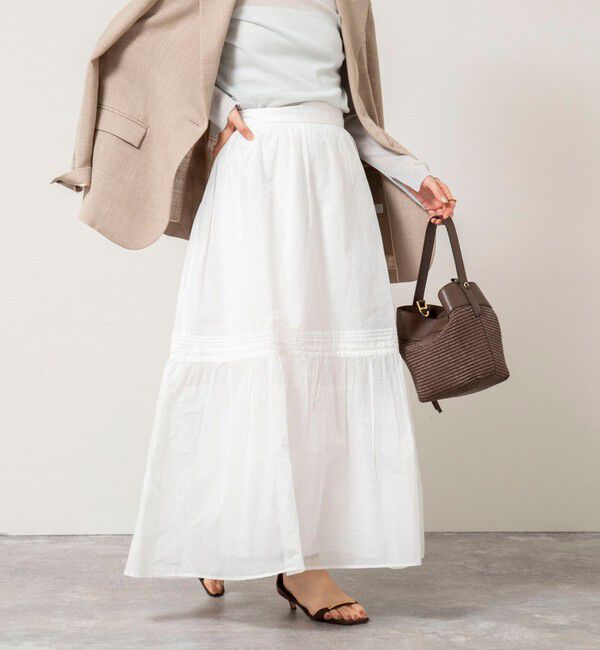 NOLLEY'S sophi「【MARILYN MOON】sheer starched cotton lace tieredスカート」|フレア|オフホワイト