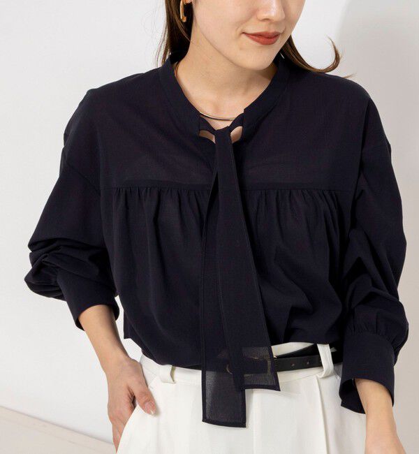 NOLLEY'S「ウォッシャブル100/2ガスボイルボウタイブラウス」|シャツ・ブラウス|ネイビー