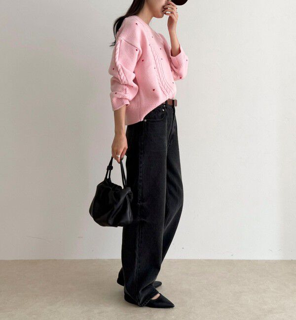 fredy emue「ハート刺繍柄編みニットプルオーバー」|ニット・セーター|