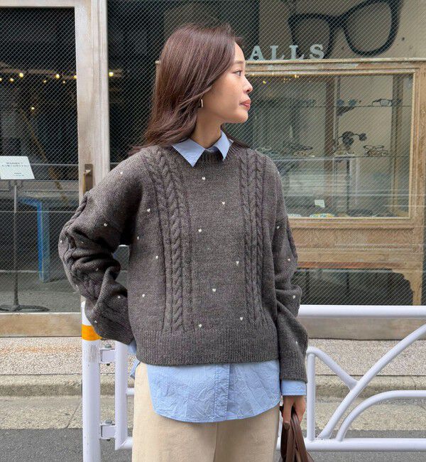 fredy emue「ハート刺繍柄編みニットプルオーバー」|ニット・セーター|