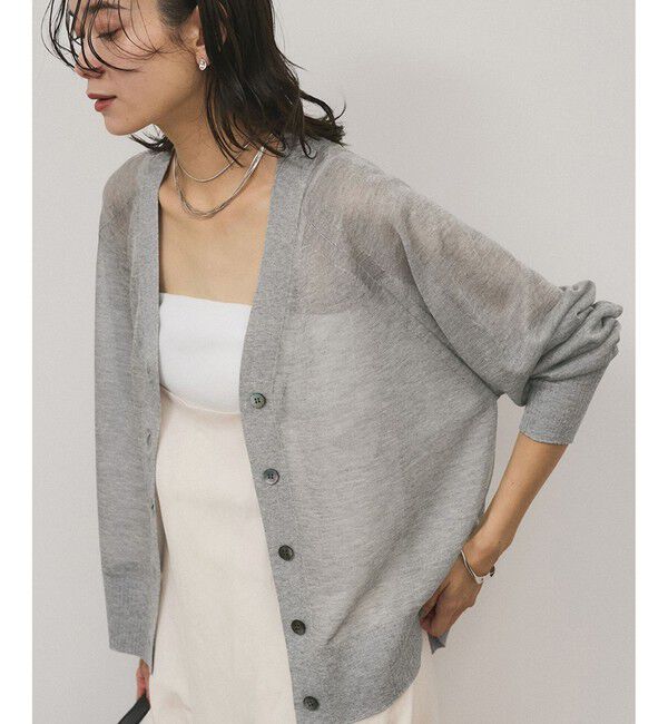 SALON adam et rope'「ブライトラメVネックシアーカーディガン / 新色追加」|カーディガン|グレー(07)