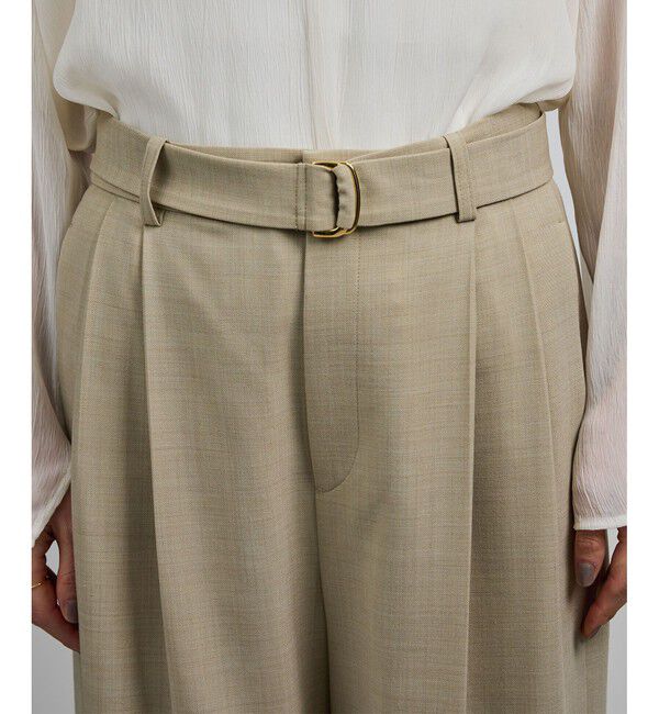 ROPE「【洗える】ウール混ツイル ベルト付きツータックワイドパンツ/セットアップ対応【WEB・一部店舗限定】」|チノ|