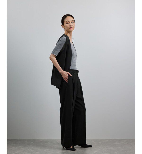 ROPE「【洗える】ウール混ツイル ベルト付きツータックワイドパンツ/セットアップ対応【WEB・一部店舗限定】」|チノ|