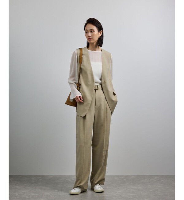 ROPE「【洗える】ウール混ツイル ベルト付きツータックワイドパンツ/セットアップ対応【WEB・一部店舗限定】」|チノ|