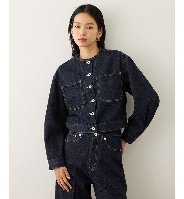 ROPE「ノーカラーデニムジャケット(岡山デニム)/セットアップ対応・イージーケア」|デニムジャケット|ネイビー(40)