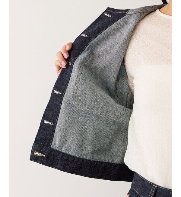 ROPE「ノーカラーデニムジャケット(岡山デニム)/セットアップ対応・イージーケア」|デニムジャケット|