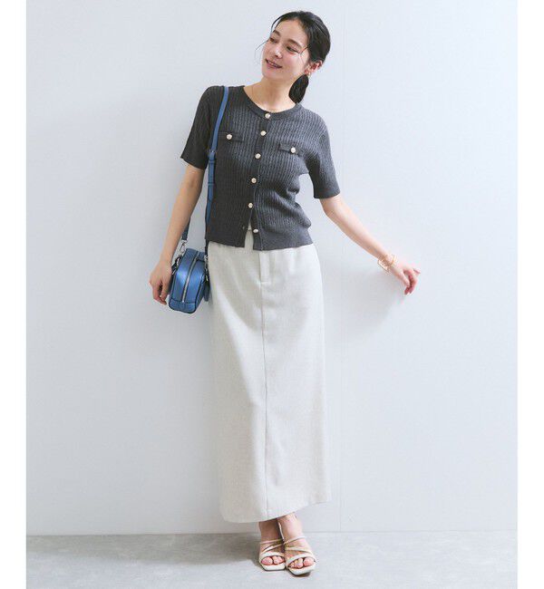 VIS「【WEB限定】エンブレム金釦5分袖ケーブルカーディガン」|カーディガン|