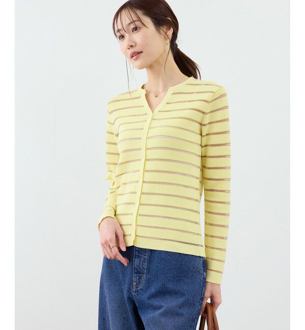 Rope&rsquo;Picnic「シアーボーダーニットカーディガン」|カーディガン|