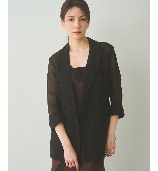 Drawing Numbers「【Drawing Numbers】コットンオーガンジーダブルジャケット」|テーラードジャケット|ブラック