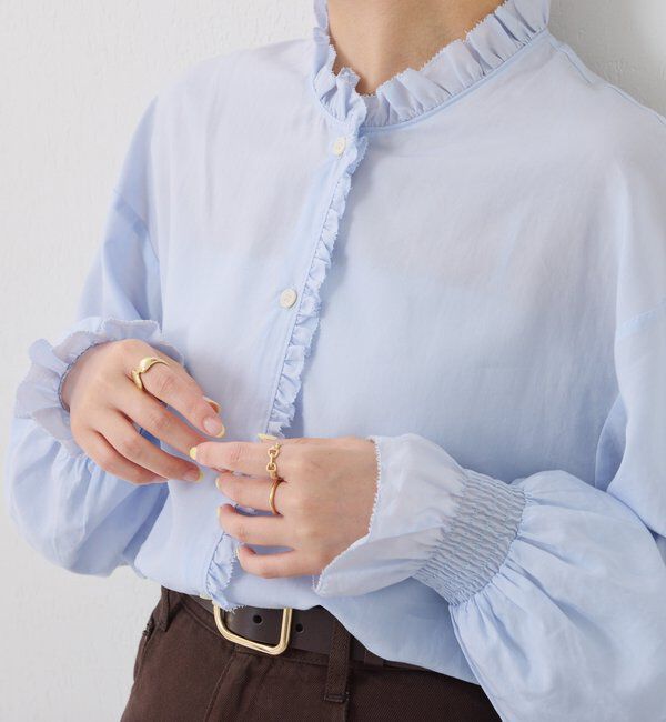  「フリルカラーシャツ」|シャツ・ブラウス|サックスブルー