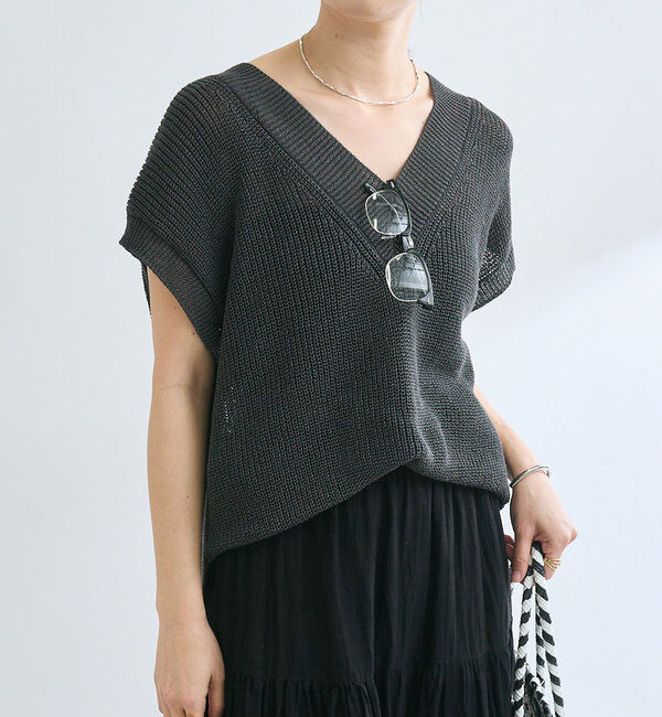  「【ウォッシャブル】ギマコットンニットベスト」|ニット・セーター|チャコールグレー