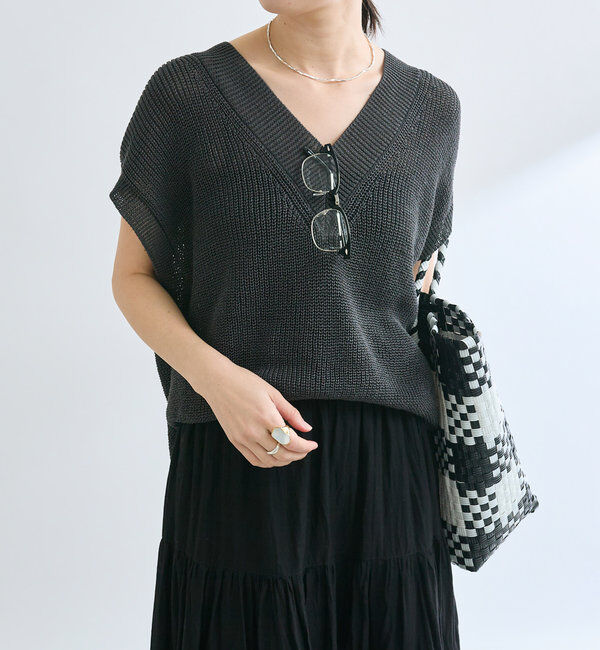  「【ウォッシャブル】ギマコットンニットベスト」|ニット・セーター|