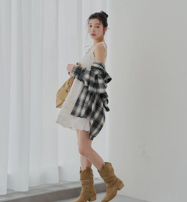  「【WEB限定追加】肩リボンコットンレースフリルキャミミニワンピ」|ワンピース|