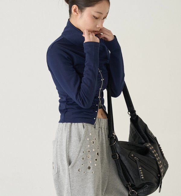  「スタッズジップギャザートップス」|Tシャツ・カットソー|