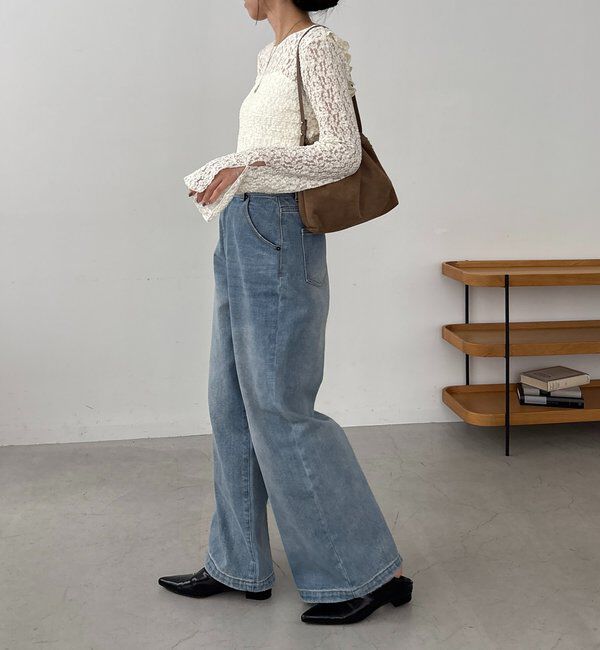  「【前後2WAY/オケージョンにも◎】レースUネックトップス」|Tシャツ・カットソー|