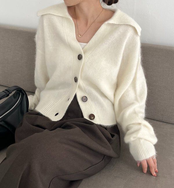  「【上質な着心地】WOOL100ミンクタッチカーディガン」|カーディガン|オフホワイト