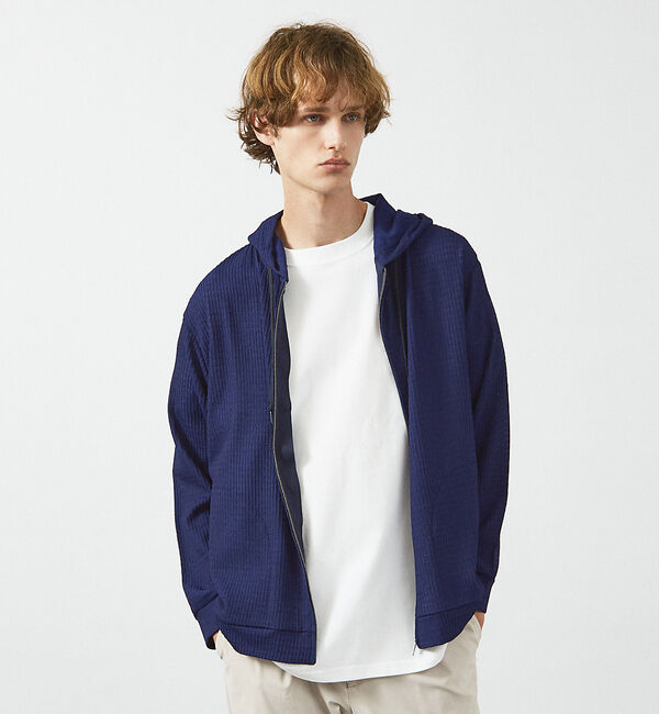 ABAHOUSE「ブロック柄メッシュ　ダブル ジップパーカー / シアーストレッチ」|パーカー|ネイビー