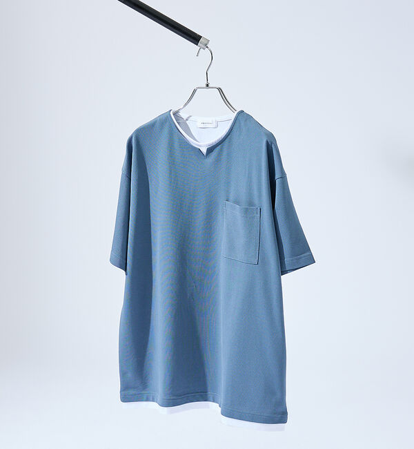 ABAHOUSE「キーネック カノコ半袖Tシャツ / フェイクレイヤード」|Tシャツ・カットソー|