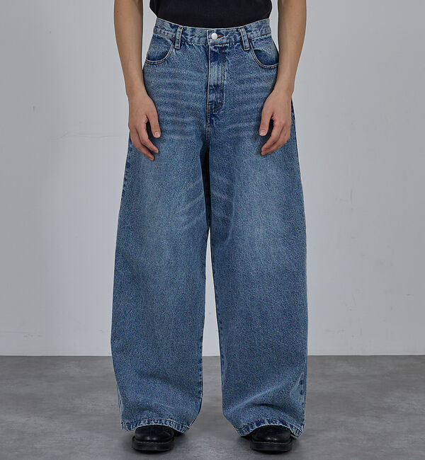 ABAHOUSE「【AH ABAHOUSE】ブラスト ワイドバギー デニムパンツ / セットアップ」|デニム|サックスブルー