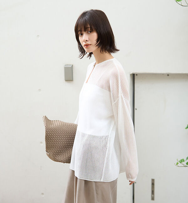 Rouge vif「スキッパー風透かしメッシュニット」|ニット・セーター|