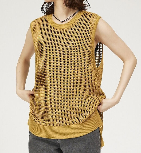 abahouse mavie「メッシュニットノースリプルオーバー」|ニット・セーター|イエロー
