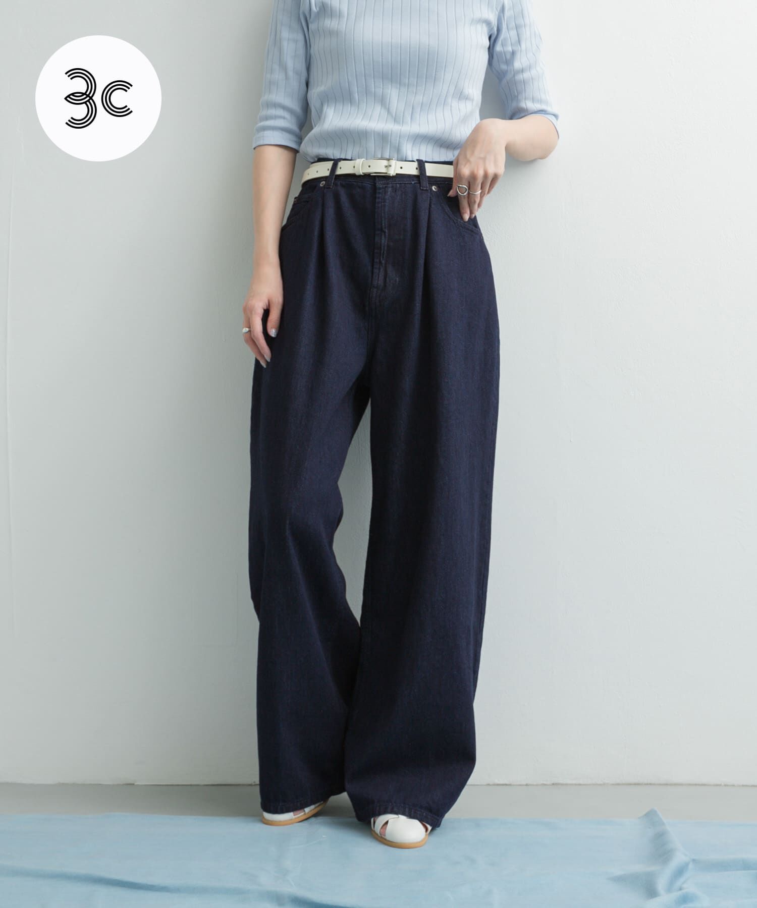 URBAN RESEARCH DOORS「Denim Tuck Wide Pants」|デニム|ワンウォッシュ
