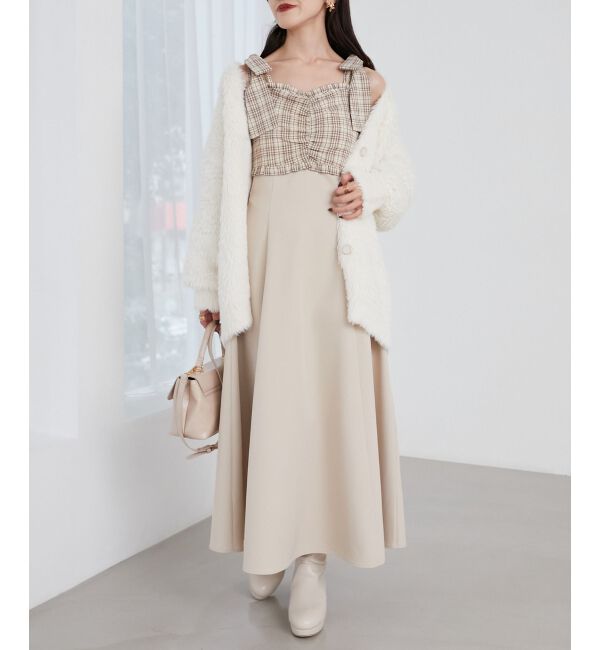  「2way肩リボンドッキングワンピ」|ワンピース|ベージュ柄