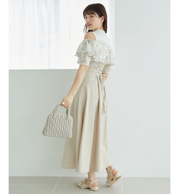  「ウエストきゅっとフリルフレアワンピ」|ワンピース|
