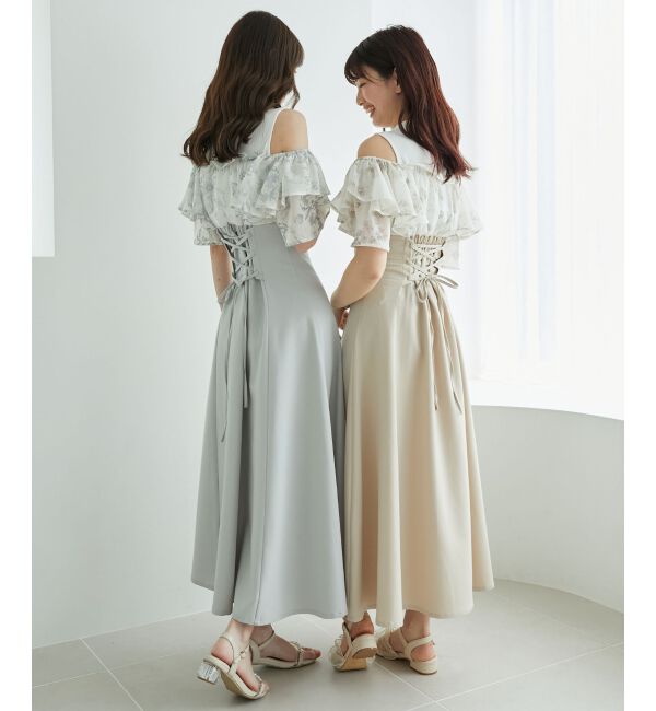  「ウエストきゅっとフリルフレアワンピ」|ワンピース|