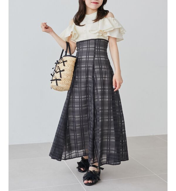  「ウエストきゅっとフリルフレアワンピ」|ワンピース|