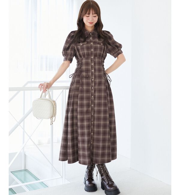  「サイドレースアップシャツワンピース」|ワンピース|