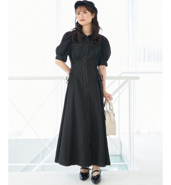  「サイドレースアップシャツワンピース」|ワンピース|